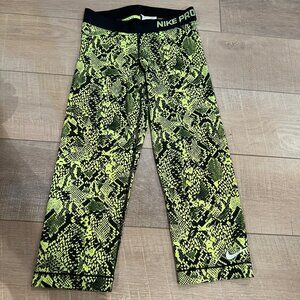 NIKE PRO CROPPED NEON YELLOW SNAKE SKIN PANTS SMALL